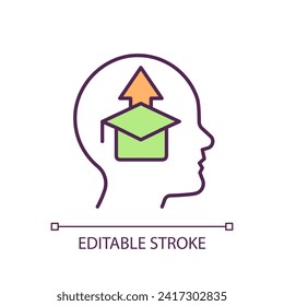 Increase knowledge RGB color icon. College student. Education success. Skill improvement. Academic achievement. Isolated vector illustration. Simple filled line drawing. Editable stroke