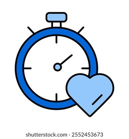 Aumente el icono de la vida útil: reloj con corazón que representa la longevidad y el bienestar