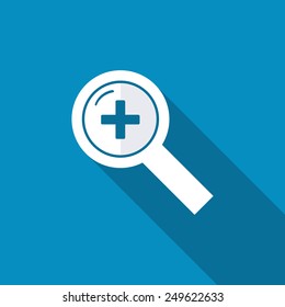 Increase magnifiers icons. Plus. Zoom in. Long shadow