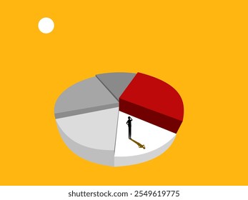 Increase market share. Businessman standing on a circle chart. vector