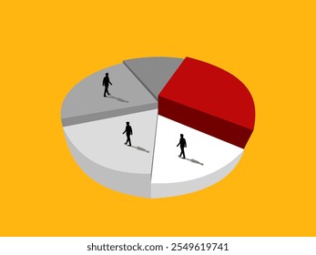 Increase market share. Businessman team walking on circle chart Vector