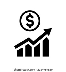 Increase money growth icon in flat style. Progress marketing symbol in black. Dollar infographic icon on white. Simple abstract icon in black. Vector illustration for graphic design, Web, app, UI
