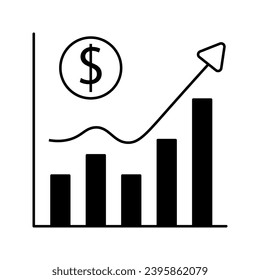increase money growth icon, marketing progress, thin line symbol on white background - vector illustration.