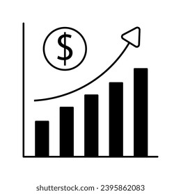 increase money growth icon, marketing progress, thin line symbol on white background - vector illustration.