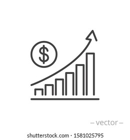 increase money growth icon, progress marketing, thin line symbol on white background - editable stroke vector illustration eps10