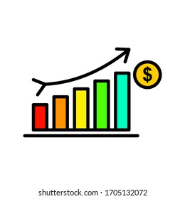 increase money growth icon, progress marketing, vector illustration on white background. Graph Icon. chart bar symbol for your web site design