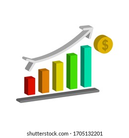 Icono de crecimiento del dinero, marketing de progreso, ilustración vectorial sobre fondo blanco.Icono de gráfico. símbolo de barra de gráficos para el diseño de su sitio Web