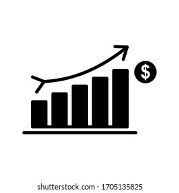 increase money growth icon, progress marketing, vector illustration on white background. Graph Icon. chart bar symbol for your web site design