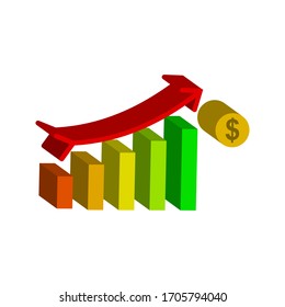 Icono de crecimiento del dinero, marketing de progreso, ilustración vectorial sobre fondo blanco.Icono de gráfico. símbolo de barra de gráficos para el diseño de su sitio Web