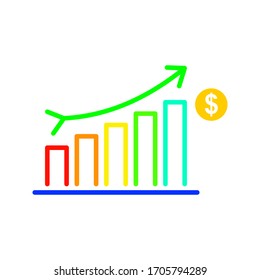 Icono de crecimiento del dinero, marketing de progreso, ilustración vectorial sobre fondo blanco.Icono de gráfico. símbolo de barra de gráficos para el diseño de su sitio Web