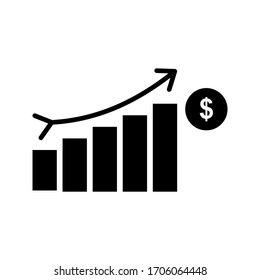 increase money growth icon, progress marketing, vector illustration on white background. Graph Icon. chart bar symbol for your web site design