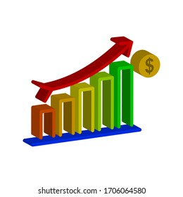 increase money growth icon, progress marketing, vector illustration on white background. Graph Icon. chart bar symbol for your web site design