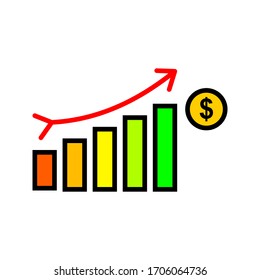 Icono de crecimiento del dinero, marketing de progreso, ilustración vectorial sobre fondo blanco.Icono de gráfico. símbolo de barra de gráficos para el diseño de su sitio Web