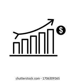 increase money growth icon, progress marketing, vector illustration on white background. Graph Icon. chart bar symbol for your web site design