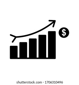 increase money growth icon, progress marketing, vector illustration on white background. Graph Icon. chart bar symbol for your web site design