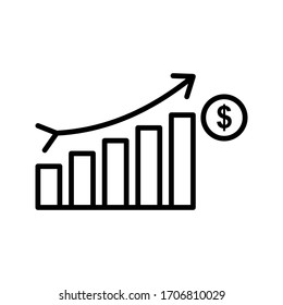 increase money growth icon, progress marketing, vector illustration on white background. Graph Icon. chart bar symbol for your web site design