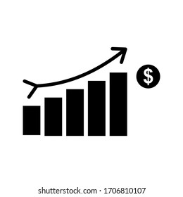 Icono de crecimiento del dinero, marketing de progreso, ilustración vectorial sobre fondo blanco.Icono de gráfico. símbolo de barra de gráficos para el diseño de su sitio Web
