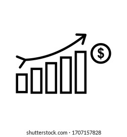 increase money growth icon, progress marketing, vector illustration on white background. Graph Icon. chart bar symbol for your web site design