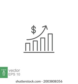 increase money growth icon. Progress Marketing. Profit earning analysis. Salary report. thin line simple pictogram, stroke style. Vector illustration. Design on white background. EPS10