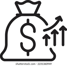 icono de aumento del crecimiento del dinero, marketing de progreso