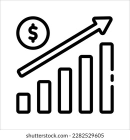 icono de aumento del crecimiento del dinero, marketing de progreso, vector de icono de aumento de ingresos, icono de aumento de beneficios. ilustración vectorial sobre fondo blanco