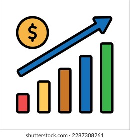increase money growth icon, progress marketing, Increasing revenue icon vector, increase benefit icon. vector illustration on white background
