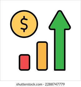 icono de aumento del crecimiento del dinero, marketing de progreso, vector de icono de aumento de ingresos, icono de aumento de beneficios. ilustración vectorial sobre fondo blanco