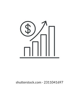 increase money growth icon, progress marketing, thin line symbol on white background - icon vector