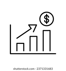 icono de aumento del crecimiento monetario. Marketing de progreso. Análisis de ganancia. Informe salarial. pictograma simple de línea delgada, estilo de trazo Ilustración vectorial Diseño sobre fondo blanco EPS 10