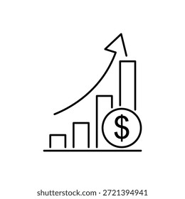 Icono de aumento de crecimiento de dinero, marketing de progreso, símbolo de línea delgada sobre fondo blanco - Ilustración vectorial editable de trazo EPS10