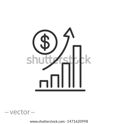 increase money growth icon, progress marketing, thin line symbol on white background - editable stroke vector illustration eps10