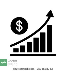 Increase money growth icon. Simple solid style. Progress marketing, sale, graph, profit, economic, business concept. Glyph vector illustration isolated on white background. EPS 10.