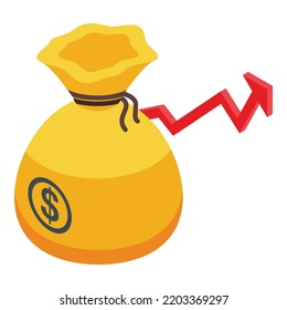 Icono de aumento de dinero. Isométrico del aumento del icono del vector del dinero para el diseño web aislado en fondo blanco
