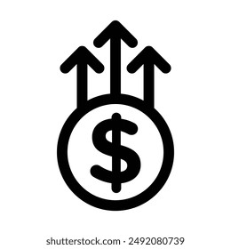 Aumentar el dinero icono lineal logo marca en blanco y negro