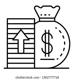 Increase money icon. Outline increase money vector icon for web design isolated on white background