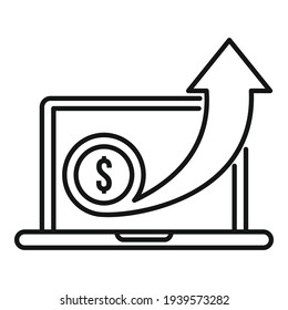Increase money icon. Outline increase money vector icon for web design isolated on white background