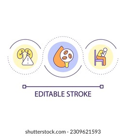 Aumentar el número de eritrocitos en el icono de concepto de bucle de orina. Enfermedad de los riñones. Ilustración de la línea delgada de la idea abstracta del problema de salud. Dibujo de contorno aislado. Trazo editable. Tipo de letra arial utilizado