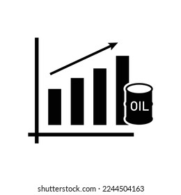 Increase oil graph icon design. Oil barrel price cost revenue stock market increase, world economy money inflation growth, isolated on white background
