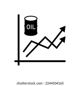 Increase oil graph icon design. Oil barrel price cost revenue stock market increase, world economy money inflation growth, isolated on white background