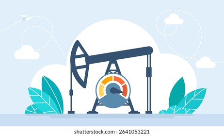 Increase oil production capacity. Oil pump. Extraction technology, Gas market, Well drilling innovation, Petroleum production technology, Fossil fuel, Energy economy. Vector illustration