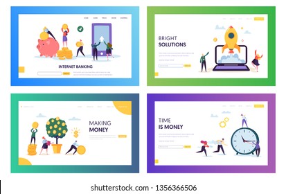 Increase Own Capital Landing Page Set. Bright Solution and Smart Choice Save and Earn Money. Internet Banking Access Account Whole Time Website or Web Page. Flat Cartoon Vector Illustration