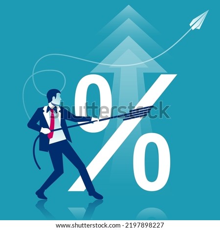 Increase percent. Interest rate, tax, and VAT. Growth profit. Businessman raises up the profit. Investment profit and dividend. Vector illustration flat design. Isolated on white background.