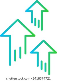 Aumente el icono de rendimiento del negocio con el estilo de contorno de degradado azul y verde. aumento, negocio, crecimiento, beneficio, finanzas, flecha, dinero. Ilustración vectorial