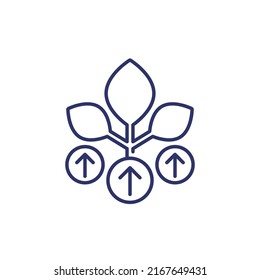 increase plant growth line icon with arrows, vector