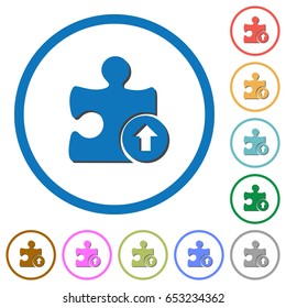 Increase plugin priority flat color vector icons with shadows in round outlines on white background