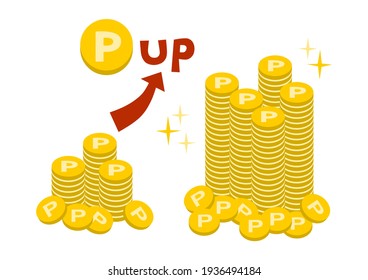 An increase in points coin. Vector illustration.