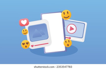 The increase in popularity of social media. social media mockup.on blue background.Vector Design Illustration.