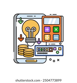 Increase Power Saving Fill Color Icon, Vector illustration