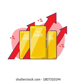 an increase in the price of gold concept flat design vector illustration with modern color line art style
