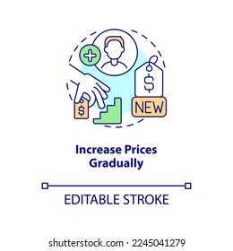 Increase prices gradually concept icon. Differentiate customers. Raising prices abstract idea thin line illustration. Isolated outline drawing. Editable stroke. Arial, Myriad Pro-Bold fonts used